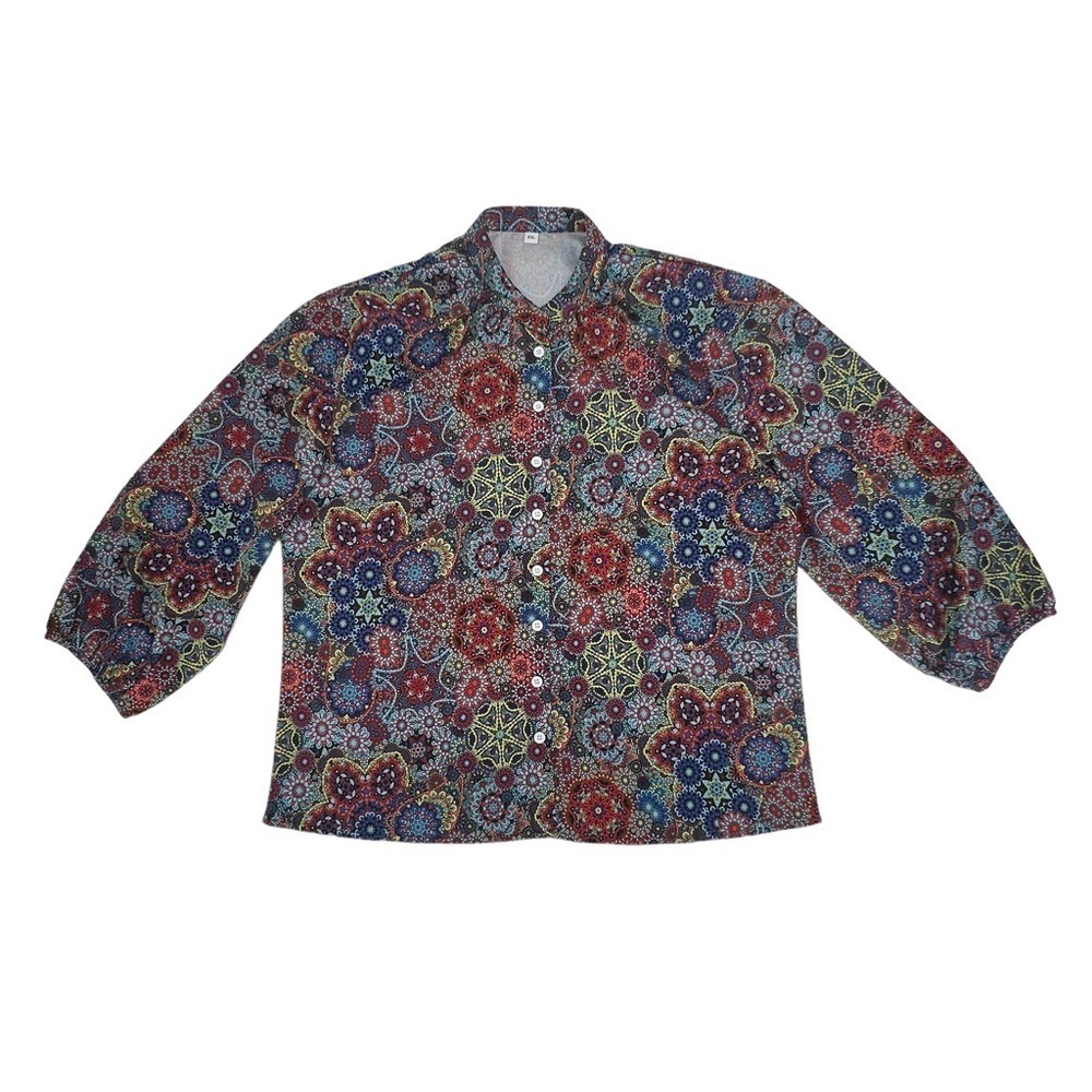 Geometric Print Long Sleeve Button Up Blouse Size XXL Women’s
